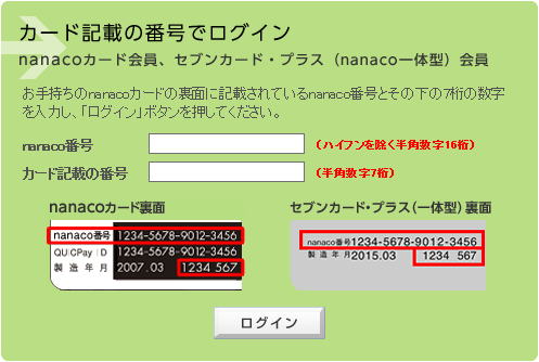 nanacoのログイン画面